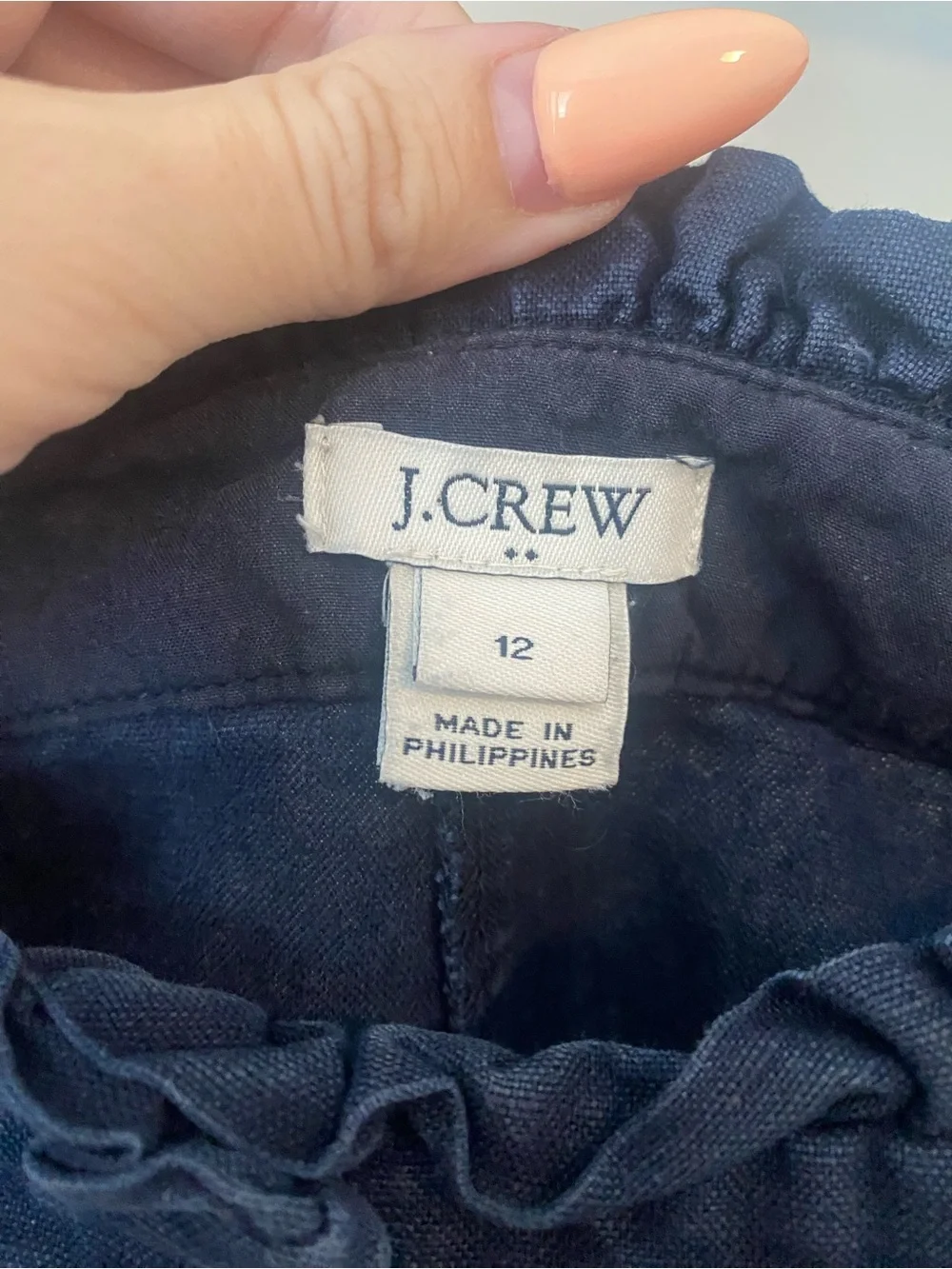 J. Crew Navy Ruffle Linen/Cotton Shorts